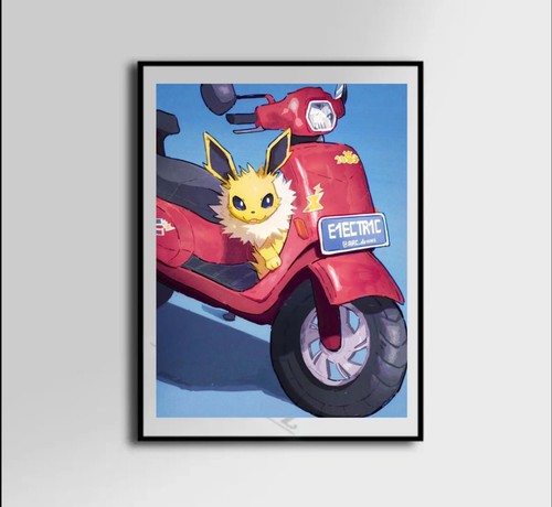 Jolteon moped art canvas - moped,