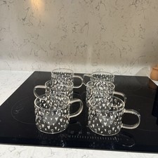Set Of 6 Clear Glass white heart  mugs / cups  excellent used condition 