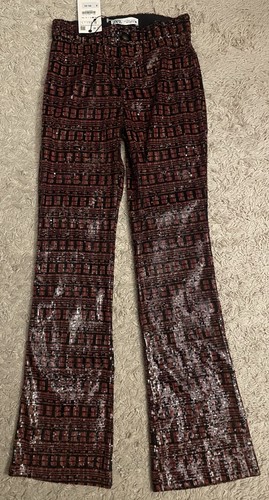 Zara black red sequin bootcut - zara,
