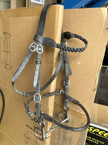 Black leather snaffle bridle - leather,