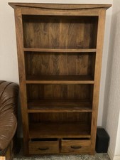 Oak Furniture Land Solid Oak Tall Bookcase With 2x Drawers
