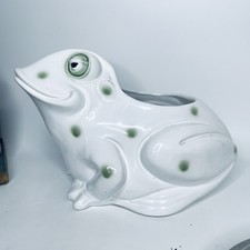 Giant Vintage Frog Planter Ceramic White With Green Spots Italy 30x20x19cm LARGE
