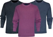 Knitted Jumper Plain Washed Design 100% Cotton Crew Neck Pullover Top Ex Store
