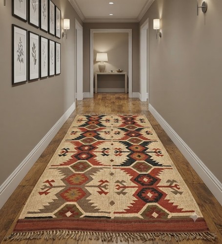 Rug wool jute kilim carpet - rug,