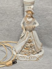 Vintage French Ladies Boudoir Lamps Porcelain Spaghetti Trim White Gilt HP