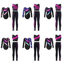 UK Kids Girls Dance Outfits Shiny 3Pcs Set Jumpsuit Bodysuit Street Dancing Team