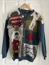 Vintage Tulchan Pure New Wool Cardigan With London Scene Size L