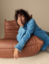 M&S - Per Una Womens Blue Cotton Round neck Long sleeved Women Jumper