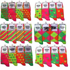 3 PAIRS OF NEW WOMENS/LADIES/GIRLS NEON SOCKS BRIGHT FUN UK SIZE 4 TO 6