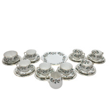 Vintage Crown Staffordshire Bone China Tea Set White Gold Rimmed Cups & Plates