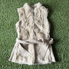 Cortefiel Womans Beige Rabbit Fur Gilet Sleeveless Jacket Size UK Small