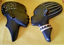 Pair of Vintage 1950s Duron Chalkware African Man & Woman Wall  Plaques