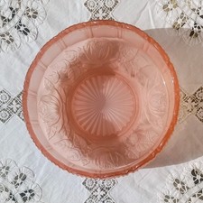 Art Deco Pink Glass 'Rose' Dish by Sowerby - Vintage Glass Large Fruit Bowl
