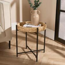 Rattan Top Tray Table Living Room Modern Home Decor Bedroom Nightstand Furniture