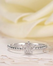 Princess Crown Tiara Engagement Ring 0.2ct Round Moissanite White Gold Plated