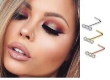 Nose Pin Nose Stud  L shape 3 Crystal Nose PIN Stud Piercing NOSE STUD Surgical