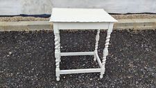Vintage wooden hall side table barley twist legs and frilled edge painted cream