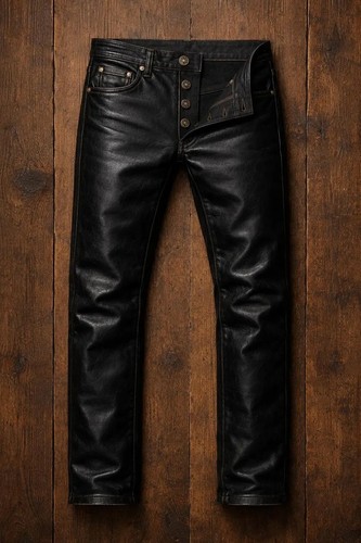Men black leather pants - leather,