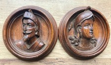 Antique Oak Wall Plaque Pair