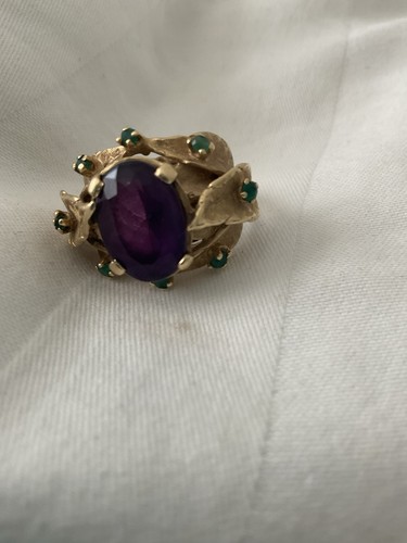 Amethyst and emerald ring - emerald,