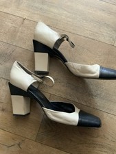 VINTAGE 80’s MAUD FRIZON STEPHANE KELIAN BLACK IVORY DECO HEELS SHOES 7 8