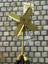 Pedestal Fan Brass Antique on Black Tripod Royal Navy Retro Modern Electric Fan