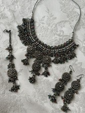 vintage cultural jewellery set necklace earrings bracelet  indian afghan