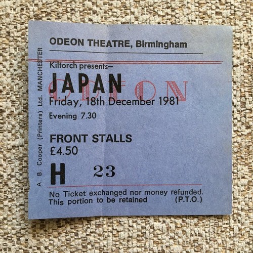 Japan david sylvian ticket - sylvian,