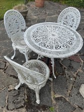Vintage White Cast Aluminium Garden Bistro Set – Shabby Chic Table & 3 Chairs