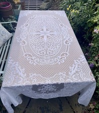 Vintage Style Lace Tablecloth 72wX88 White Nottingham.Wedding Christmas Party