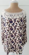 Linea Tesini Ladies Cream Paisley Print Lace Top Blouse Size 10 BRAND NEW