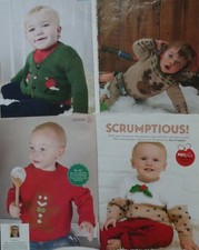 4 KNITTING PATTERNS~CHILDREN'S CHRISTMAS MOTIF CARDIGAN & JUMPERS