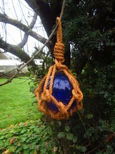 Blue  Glass Rope Fishing Float Nautical