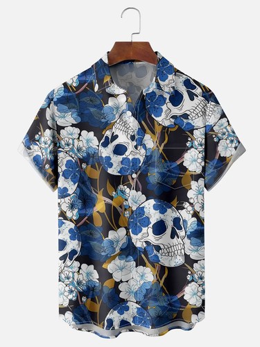 Skull hibiscus mens hawaiian - mens,