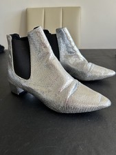 LADIES SILVER, SNAKE PRINT, LOW HEELED, PIXIE CHELSEA, ANKLE BOOTS size 6