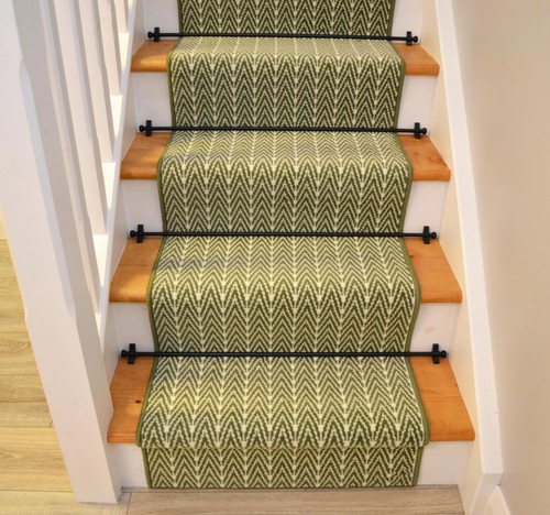 Green herringbone stair - stair, runner