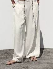 Zara White Darted Wide Leg Trousers Size M 3046/085 NWT