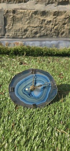 Blue agate slice quartz desk - agate,