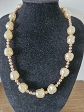 Glass Faux Pearl and Gold Tone Beaded Necklace Costume Jewellery