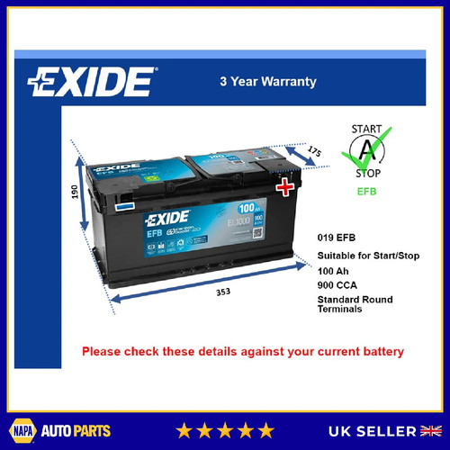 Efb car battery el1000 exide - car,