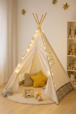 Large Kids Tipi Tent – Canvas Playhouse with Wooden Poles Indoor/Outdoor Teepee