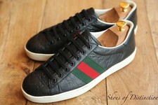 Gucci Ace GG Monogram Black Leather Shoes Trainers Men's UK 8 US 9 EU 42