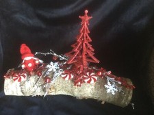Christmas Table Centrepiece, Handmade, Silver birch Log With Candy Stripes