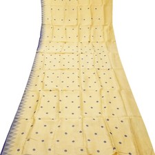 Vintage Cream 100% Pure Silk Handwoven Sari Remnant 4YD Craft Fabric silk Scrap