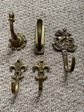 5 old  Brass Coat Hook Hangers