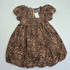 MONKI Dress Small 8 10 Brown Women's Animal Print Short Puff Sleeve Polyester