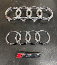 Audi RS4 B9 Silver Badge Set Front Rear Rings Grille Badge Emblem