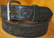 Black Real Leather Belt With Leaf Flower Pattern Hand Made Uk Embossed 45mm