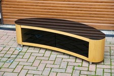 Curved Wooden TV & AV Cabinet with Smoked-Glass Doors & Shelves