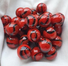 LADYBUG - 25 Beautiful Glass Marbles, Deep Red & Black Swirl, 16mm, Brand New